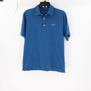 Patagonia Polo Shirt Men's Small Trout Fitz Roy Organic Cotton Short Sleeve Blue